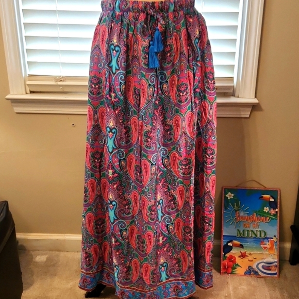 Paisley Print Maxi Skirt - Pink and Blue, Green NEW